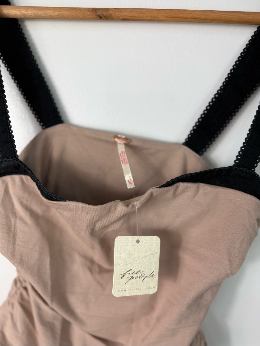Free People Taupe Chemise with Black Lace Straps
